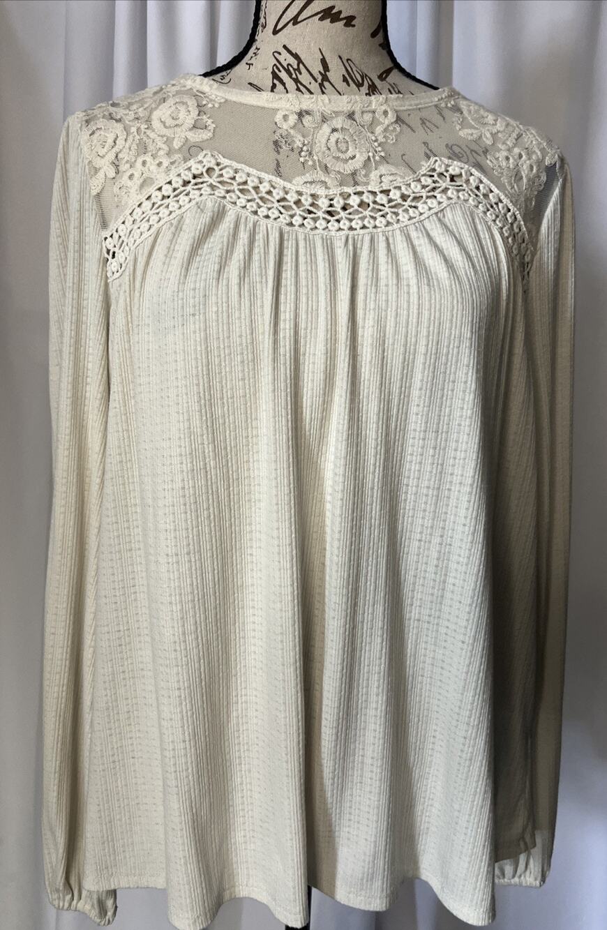 Maurices Long Sleeve Ivory Lace Boho Blouse Top Medium Cottagecore Flowy